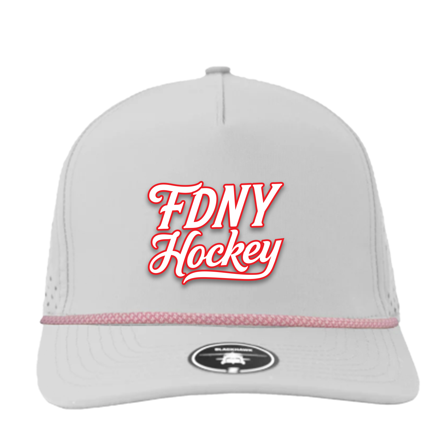 White Blackhawk R+ White with Red outline Embroidery White/Red Rope