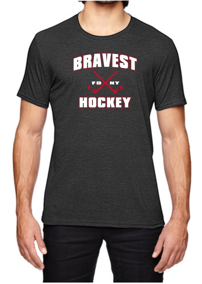 FDNY Men's Crossed Hockey Sticks Gray T-Shirt - red & white logo