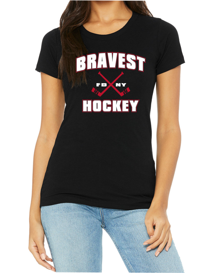 FDNY Ladies Crossed Hockey Sticks Gray T-Shirt - red & white logo