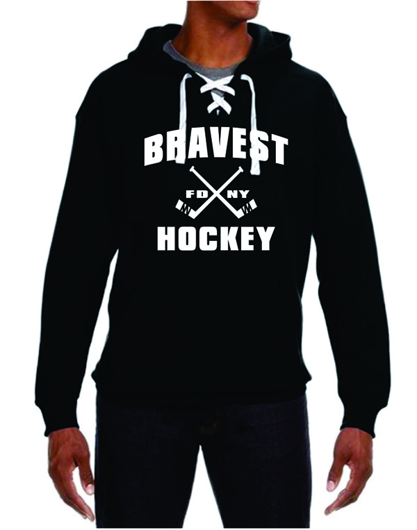 FDNY Hockey Cross Sticks Hooded Lace Style Sweatshirt - Black or Medium Gray