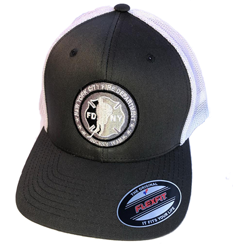 Hockey CHARCOAL GRAY with White Mesh Back Flexfit Trucker Hat
